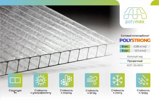 Купить Полистронг сотовый поликарбонат колотый лёд 6мм в .